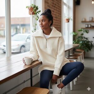 NWT Sweaty Betty Size US 8/Med Radiant Half-Zip Pullover  - Oatmeal Marl